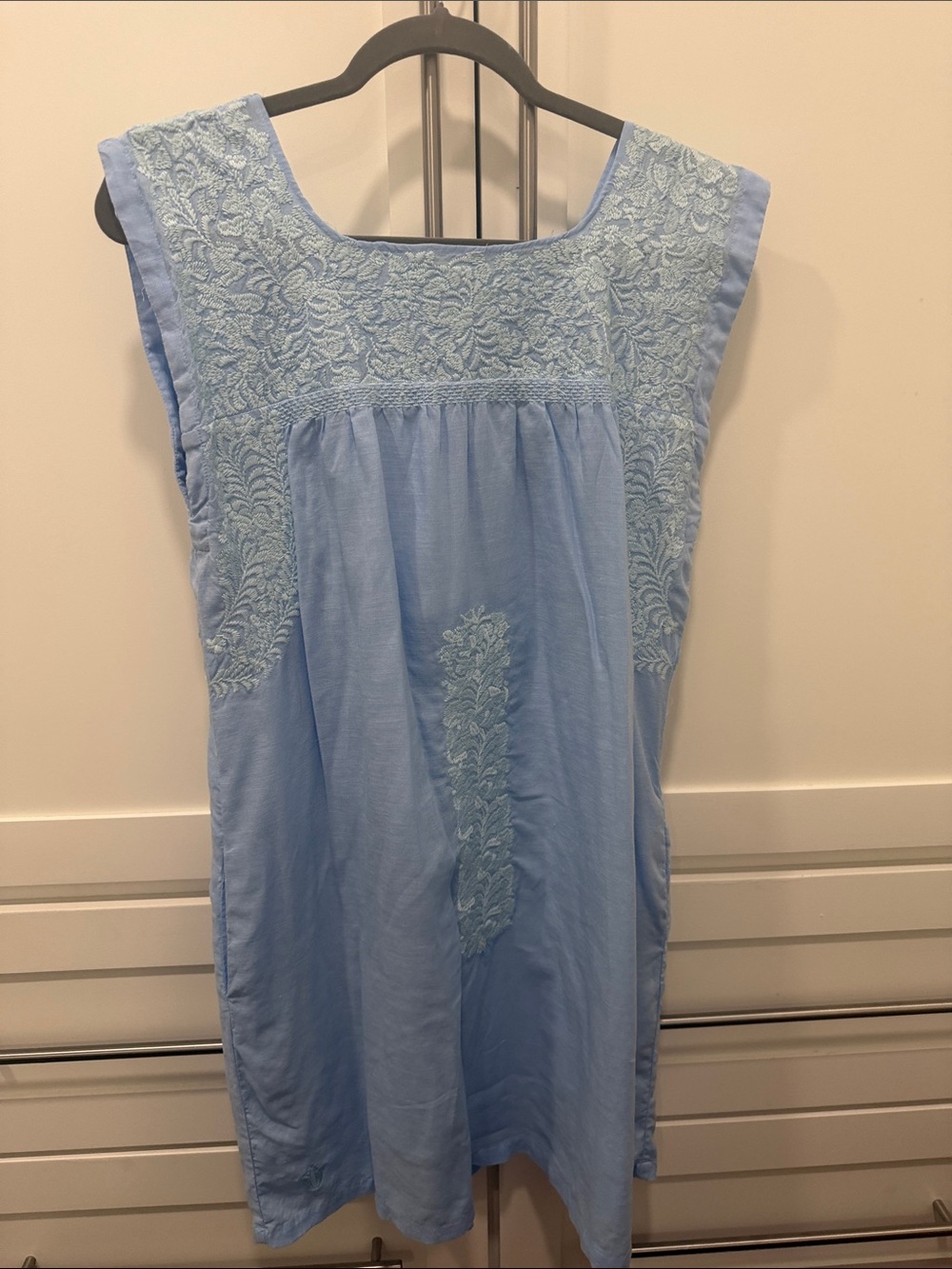 Light Blue Embroidered Sleeveless Tunic Dress